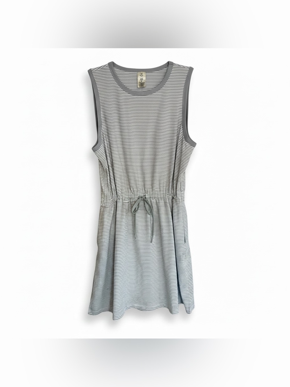 Member's Mark Tank Dress Women XL Gray/White Striped Sleeveless Cotton